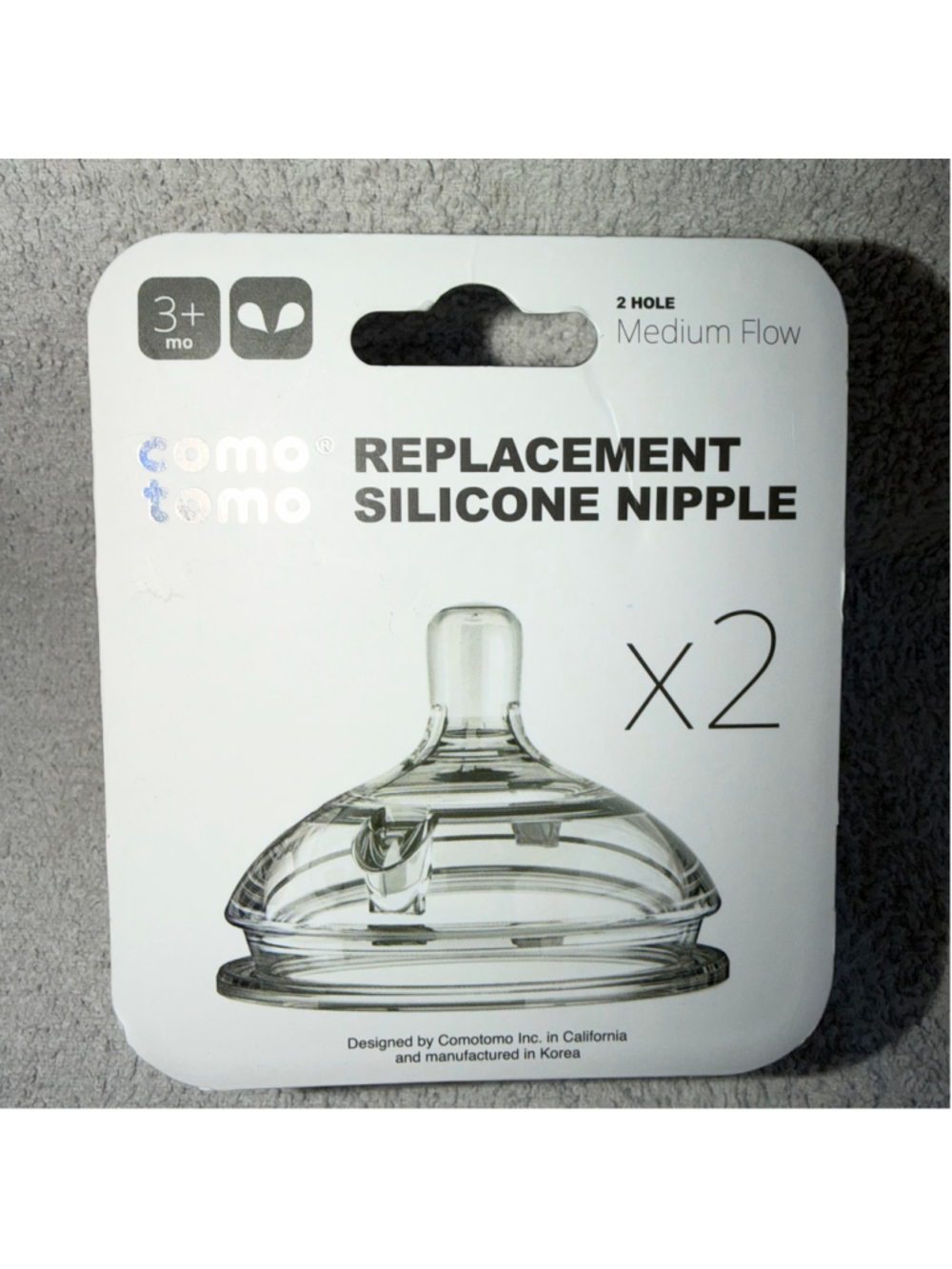 NIP Comotomo Replacement Silicone Nipple 2 Hole Med Flow 3+ Months (Pk/2)